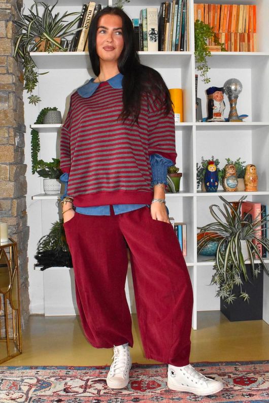 Sunday Morning Relaxed Sweatshirt Grey & Burgundy